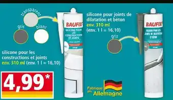 Norma BAUFIX silicone pour les constructions et joints et pour joints de dilatation et béton offre