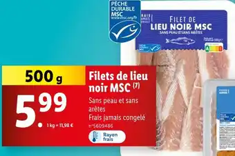 Lidl Filets de lieu noir msc offre