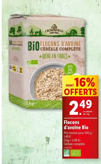 Lidl Crownfield Flocons d'avoine Bio offre