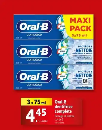 Lidl ORAL-B dentifrice complete offre