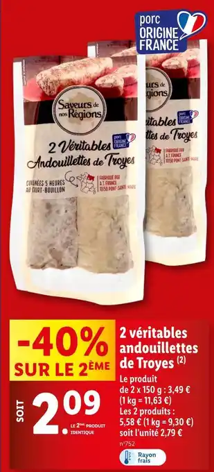 Lidl Saveurs de nos Régions 2 véritables andouillettes de Troyes offre