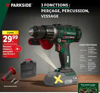 Lidl PARKSIDE Perceuse-visseuse à percussion sans fil 3 en 1 offre