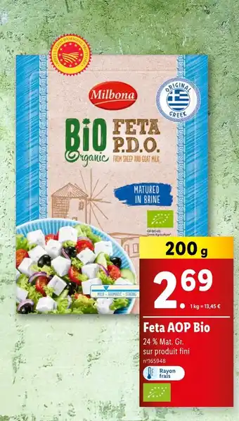 Lidl MILBONA Feta AOP Bio offre