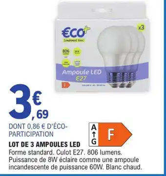 E.Leclerc ECO+ Lot de 3 ampoules led offre