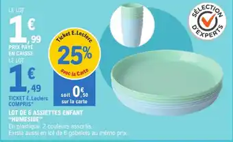 E.Leclerc HOMESIDE Lot de 6 assiettes enfant offre