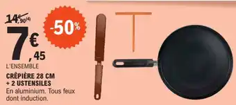 E.Leclerc Crêpière 28 cm + 2 ustensiles offre