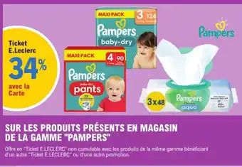 E.Leclerc PAMPERS 34% avec la carte sur les produits présents en magasin de la gamme pampers offre