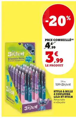 Super U Disney Stylo à bille 4 couleurs Lilo et Stitch offre