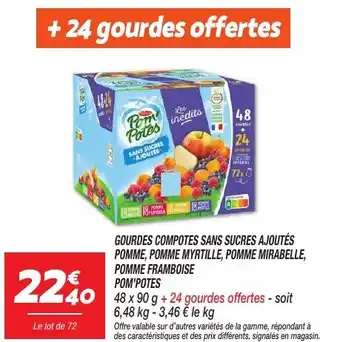 Netto Pom'potes gourdes compotes sans sucres ajoutes pomme pomme myrtille pomme mirabelle pomme framboise offre