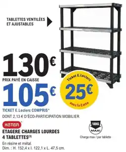 E.Leclerc Brico Keter etagere charges lourdes 4 tablettes offre