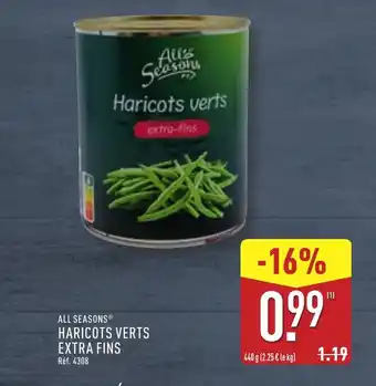 ALDI ALL SEASONS Haricots verts extra fins offre