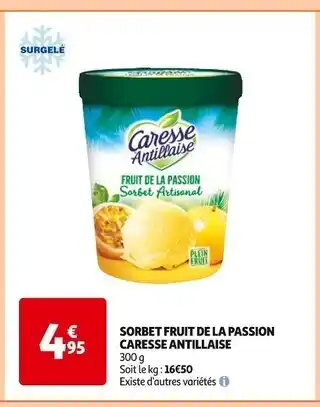 Auchan Supermarché Caresse Antillaise Sorbet Fruit de la Passion offre