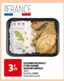 Auchan Saveurs Créoles Colombo de poulet et riz cuisiné offre