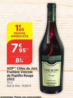 Bi1 AOP Côtes du Jura Fruitière Vinicole de Pupillin Rouge 2022 offre