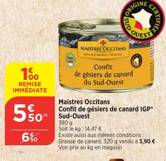 Bi1 Maistres Occitans Confit de gésiers de canard IGP Sud-Ouest offre