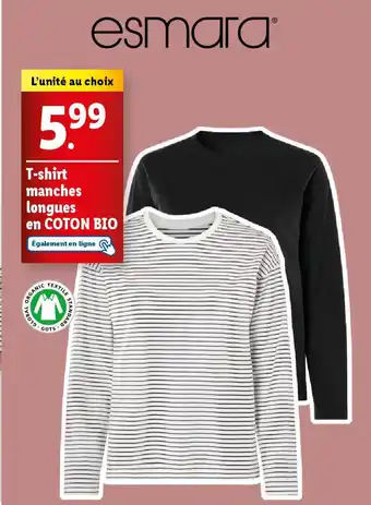 Lidl Esmara t shirt manches longues en coton bio offre