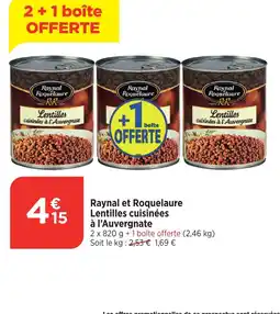 Bi1 Raynal Roquelaure RR Lentilles cuisinées à l'Auvergnate offre