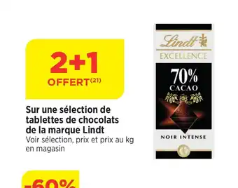 Bi1 LINDT Sur une sélection de tablettes de chocolats de la marque offre