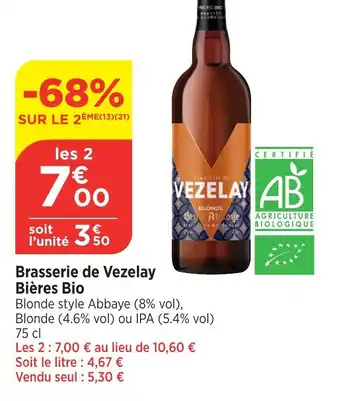 Bi1 Brasserie de Vezelay Bières Bio offre