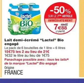 Monoprix LACTEL Lait demi-écrémé Bio engagé offre