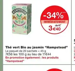 Monoprix HAMPSTEAD Thé vert Bio au jasmin offre