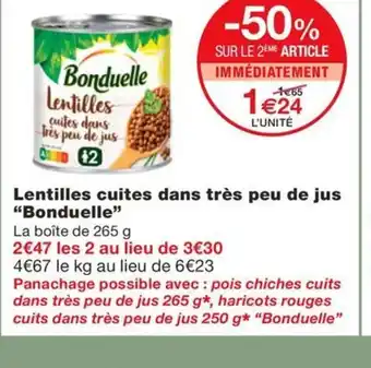 Monoprix BONDUELLE Lentilles cuites dans très peu de jus offre