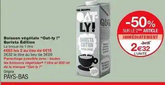 Monoprix OAT LY Boisson végétale Barista Édition offre