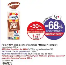 Monoprix HARRYS Pain 100% mie petites tranches complet offre