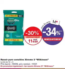 Monoprix WILKINSON Rasoir pure sensitive Xtreme 3 offre