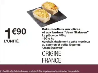 Monoprix Cake moelleux aux olives et aux lardons Jean Stalaven offre