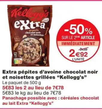 Monoprix KELLOGG'S Extra pépites d'avoine chocolat noir et noisettes grillées offre