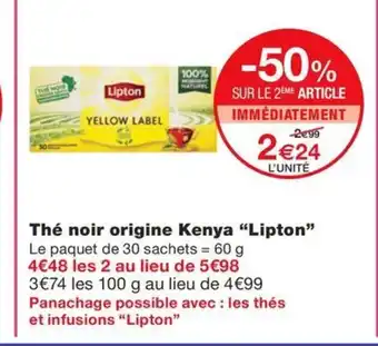 Monoprix LIPTON Thé noir origine Kenya offre