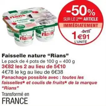 Monoprix RIANS Faisselle nature offre