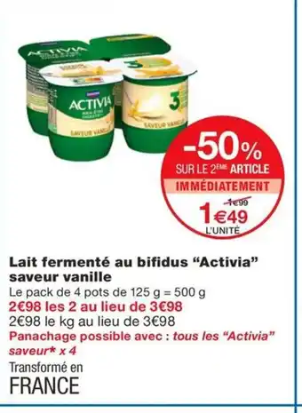 Monoprix ACTIVIA Lait fermenté au bifidus saveur vanille offre