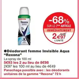 Monoprix REXONA Déodorant femme Invisible Aqua offre