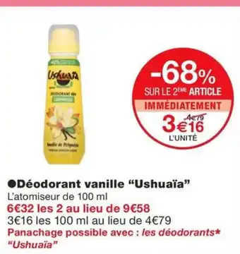 Monoprix USHUAIA Déodorant vanille offre