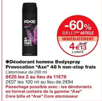 Monoprix AXE Déodorant homme Bodyspray Provocation 48 h non-stop frais offre