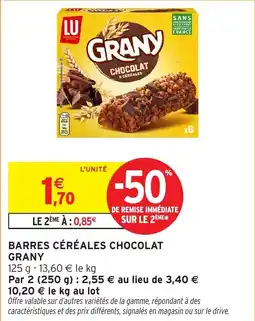 Intermarché Barres cereales chocolat grany offre