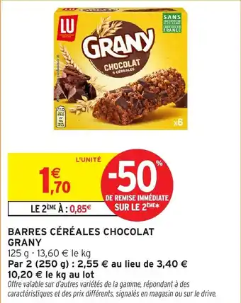 Intermarché Barres cereales chocolat grany offre