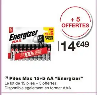 Monoprix ENERGIZER Piles Max 15+5 AA offre