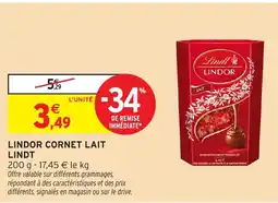 Intermarché Lindor cornet lait lindt offre