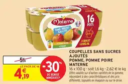 Intermarché Materne coupelles sans sucres ajoutes pomme pomme poire offre