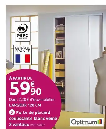 Mr Bricolage OPTIMUM Porte de placard coulissante blanc veiné 2 vantaux offre