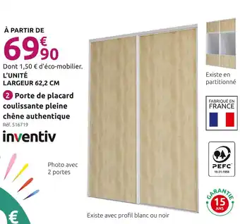 Mr Bricolage inventiv Porte de placard coulissante pleine chêne authentique offre