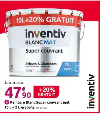 Mr Bricolage inventiv Peinture Blanc Super couvrant mat 10 L + 2 L gratuits offre