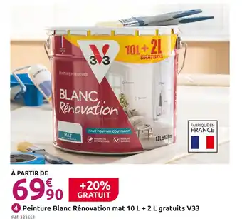 Mr Bricolage V33 Peinture Blanc Rénovation mat 10 L + 2 L gratuits offre