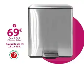 Mr Bricolage Poubelle de tri à pédale Neptune satin 25 L + 15 L INVENTIV offre