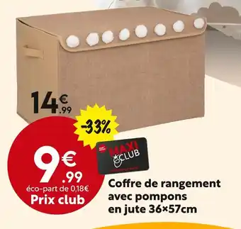 Maxi Bazar Coffre de rangement avec pompons en jute 36×57cm offre