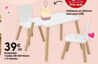 Maxi Bazar Ensemble 1 table 58×38×43cm + 2 chaises offre