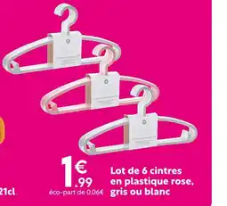 Maxi Bazar Lot de 6 cintres en plastique rose, gris ou blanc offre